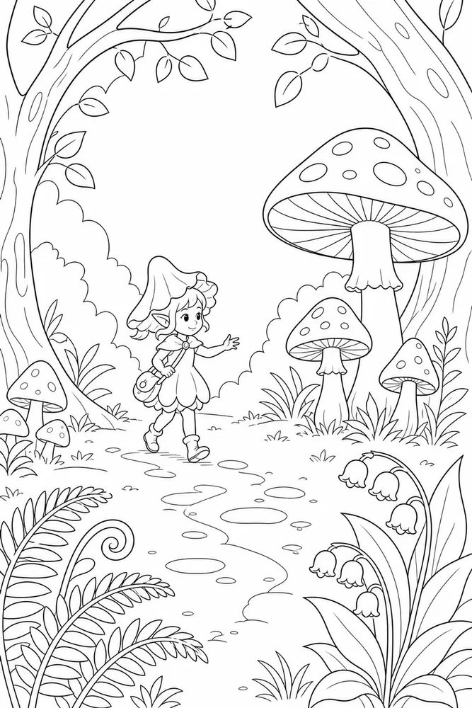 Mushroom Fairy Mushroom Fairy Forest Clearing coloring page