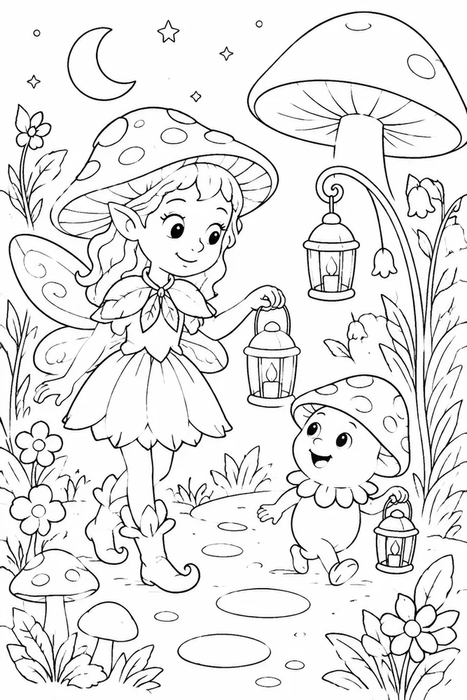 Mushroom Fairy Mushroom Fairy Lantern Trail coloring page