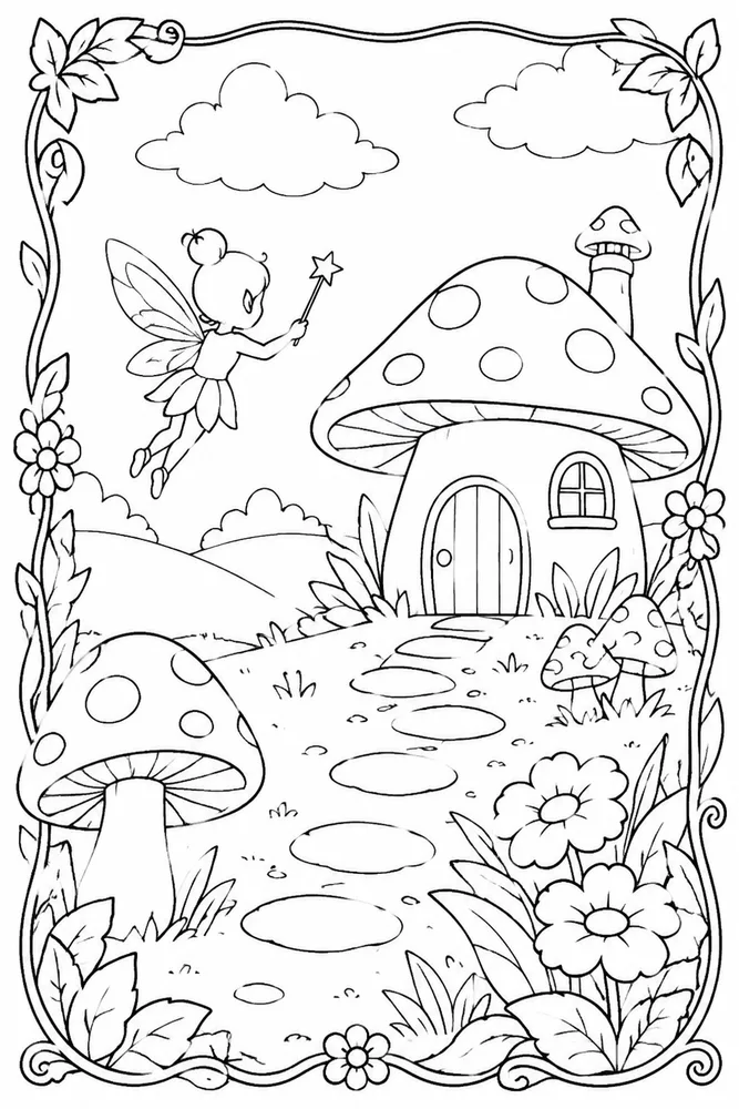 Mushroom Fairy Mushroom Fairy Storybook Frame coloring page