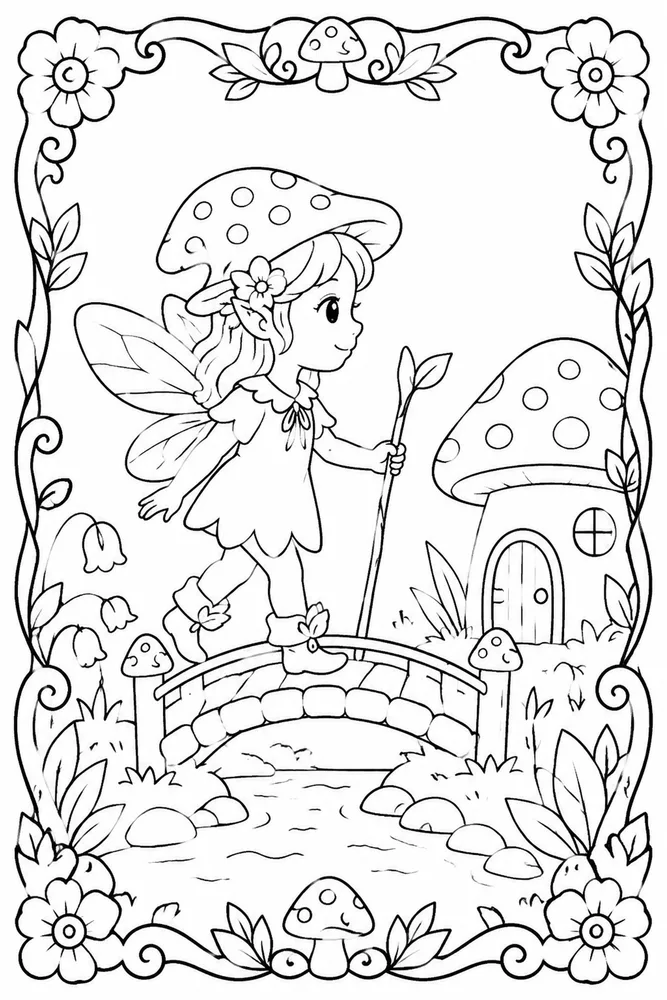 Mushroom Fairy Mushroom Fairy Tiny Bridge coloring page