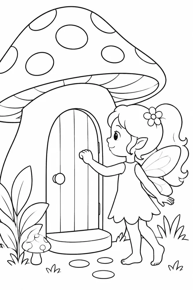 Mushroom Fairy Mushroom Fairy Tree Door coloring page