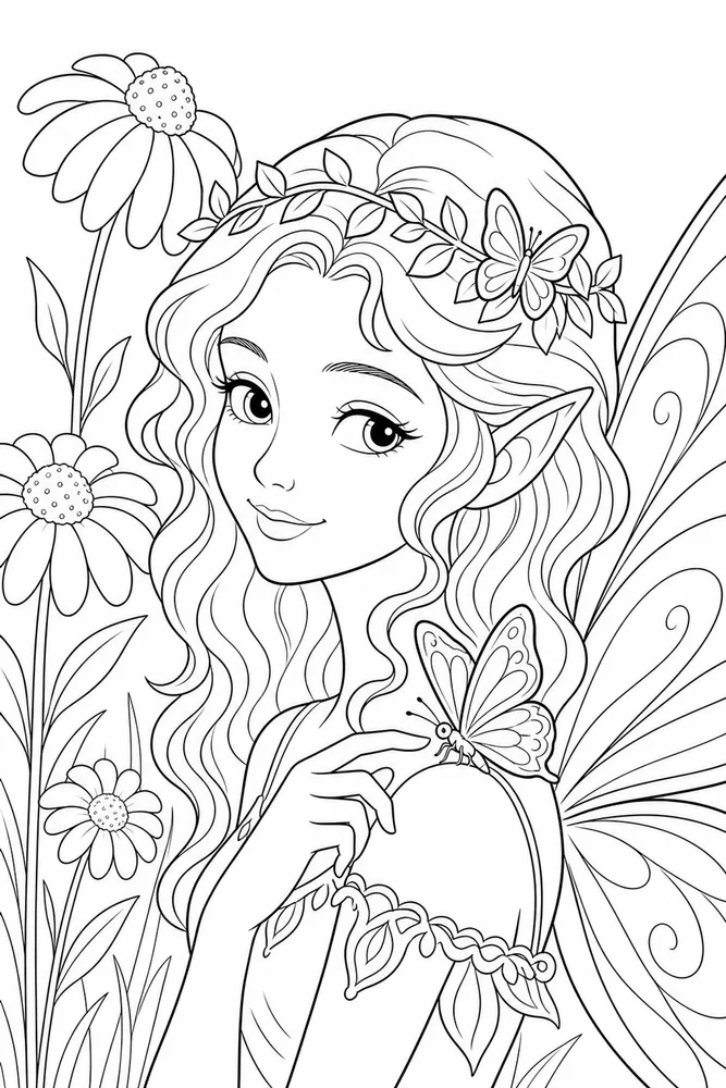 Pretty Fairy Pretty Fairy Butterfly Meadow coloring page
