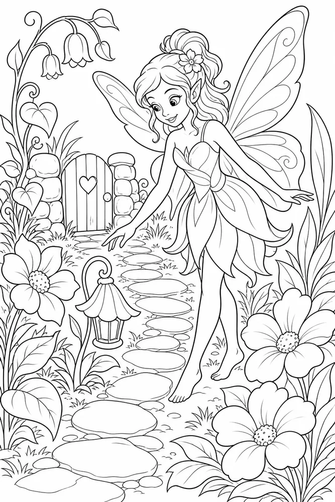 Pretty Fairy Coloring Pages preview: Pretty Fairy Pretty Fairy Garden Path coloring page