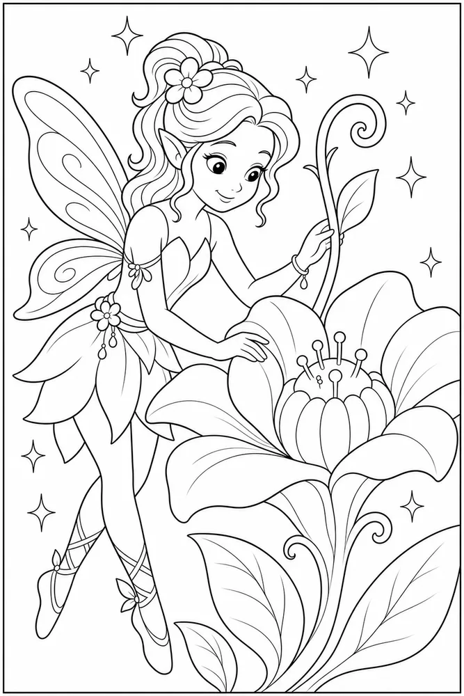 Pretty Fairy Pretty Fairy Magic Flower coloring page