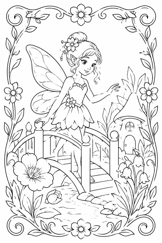 Pretty Fairy Pretty Fairy Tiny Bridge coloring page