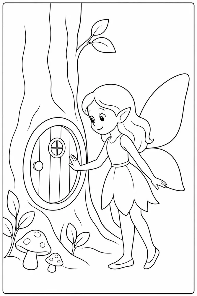 Pretty Fairy Pretty Fairy Tree Door coloring page