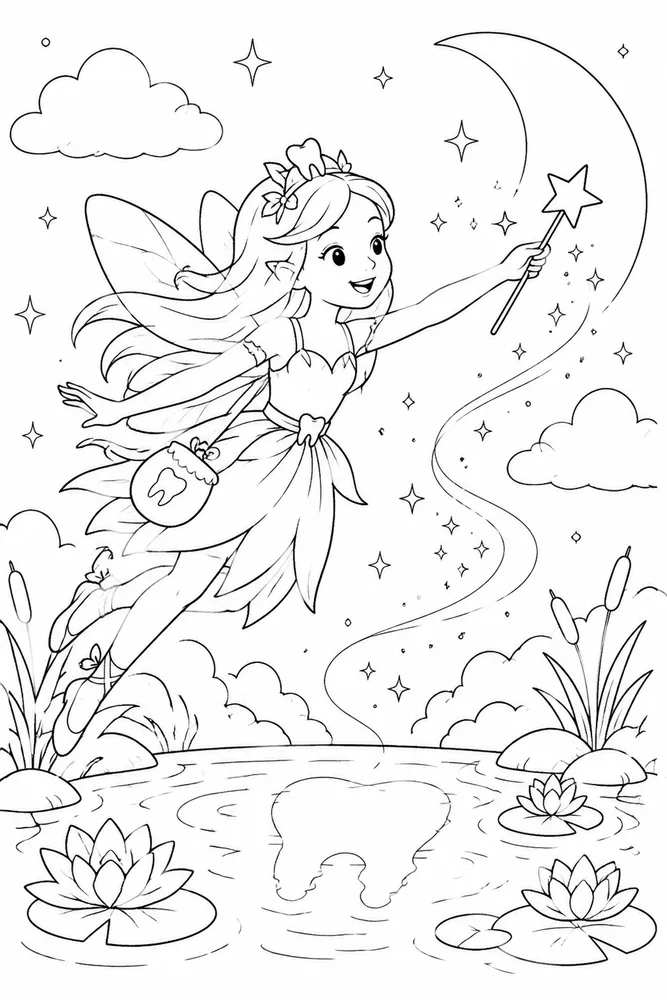 Tooth Fairy Tooth Fairy Moon Pond coloring page