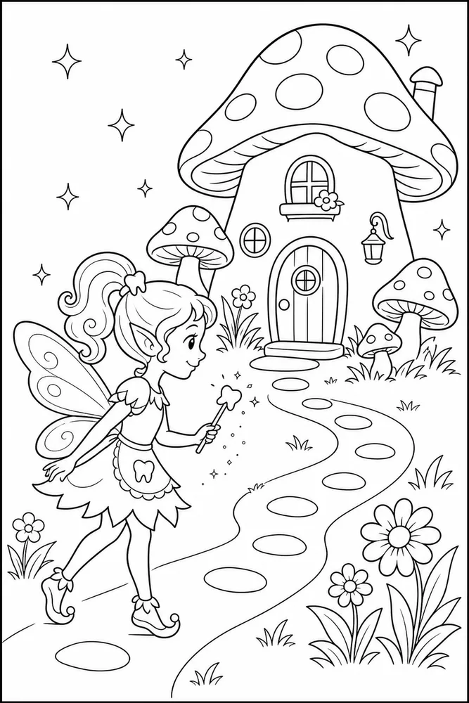 Tooth Fairy Tooth Fairy Mushroom House coloring page