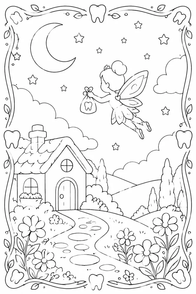 Tooth Fairy Tooth Fairy Storybook Frame coloring page