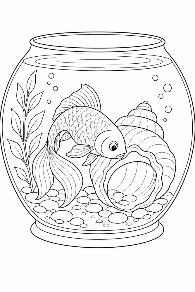 Fish Bowl Fish bowl activity scene coloring page