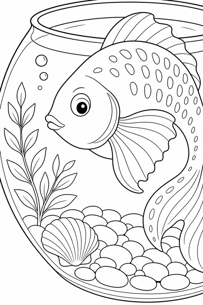 Fish Bowl Fish bowl close up detail coloring page