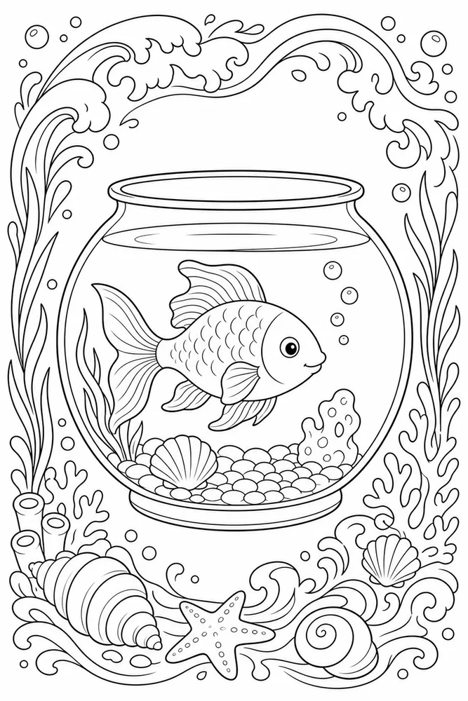 Fish Bowl Fish bowl decorative border coloring page