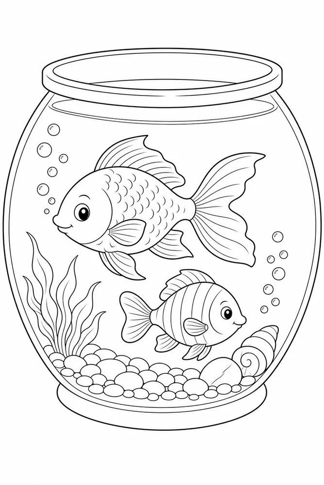 Fish Bowl Fish bowl family scene coloring page