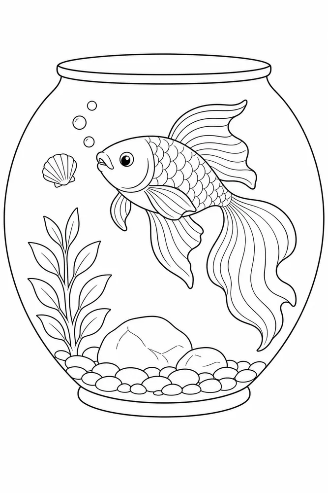 Fish Bowl Fish bowl front portrait coloring page