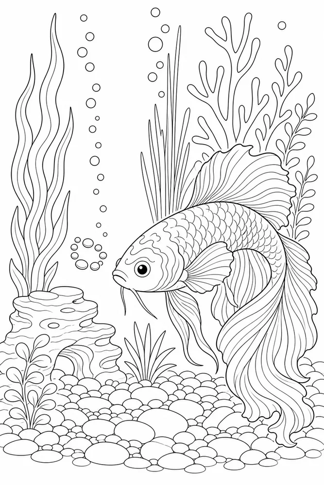 Fish Bowl Fish bowl garden setting coloring page
