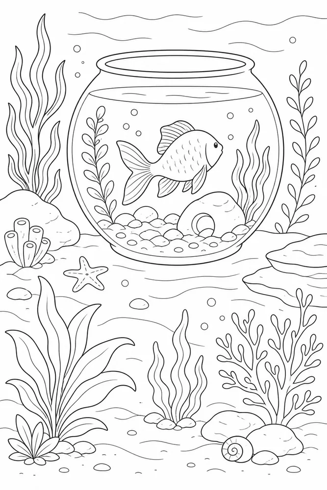 Fish Bowl Fish bowl habitat background coloring page