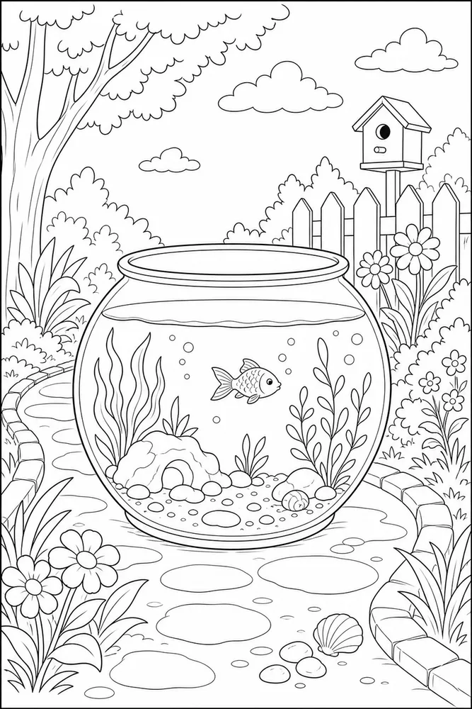 Fish Bowl Fish bowl outdoor path coloring page