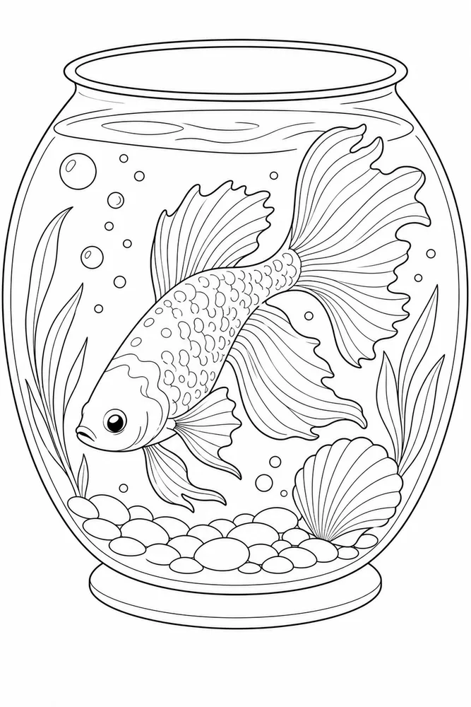 Fish Bowl Fish bowl playful pose coloring page