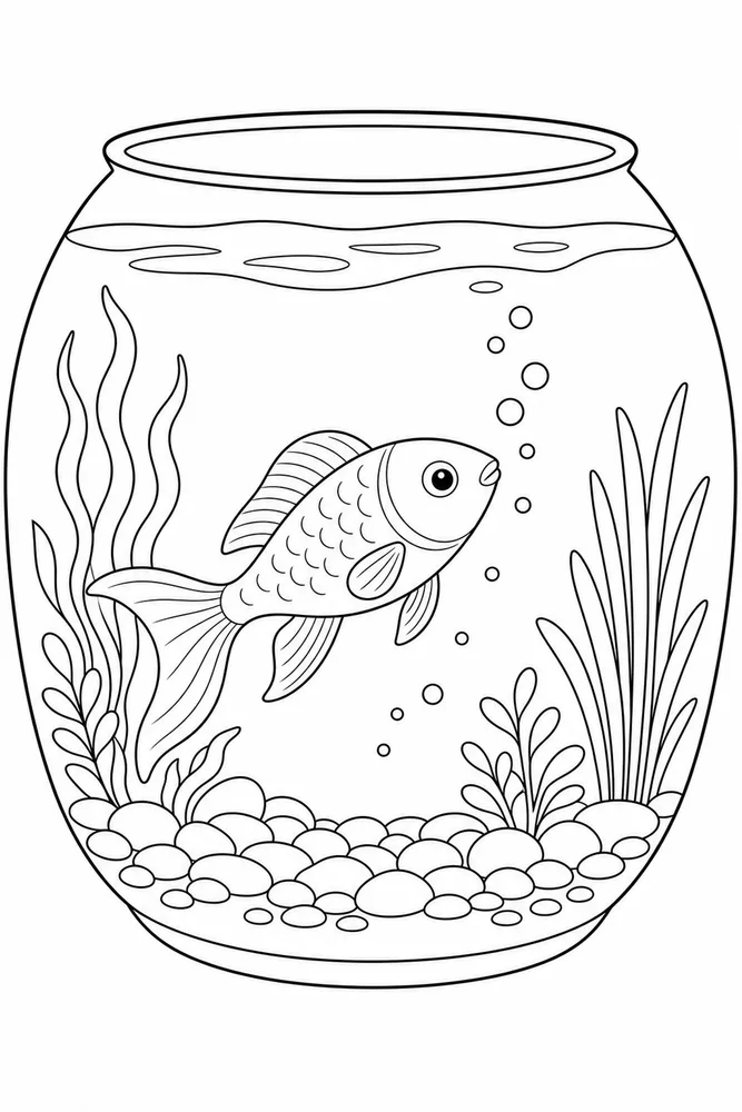 Fish Bowl Fish bowl simple scene coloring page