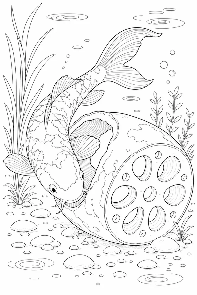 Koi Fish Koi fish activity scene coloring page
