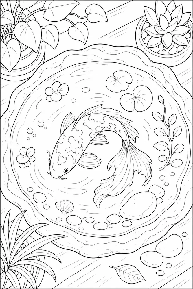 Koi Fish Koi fish cozy indoor moment coloring page