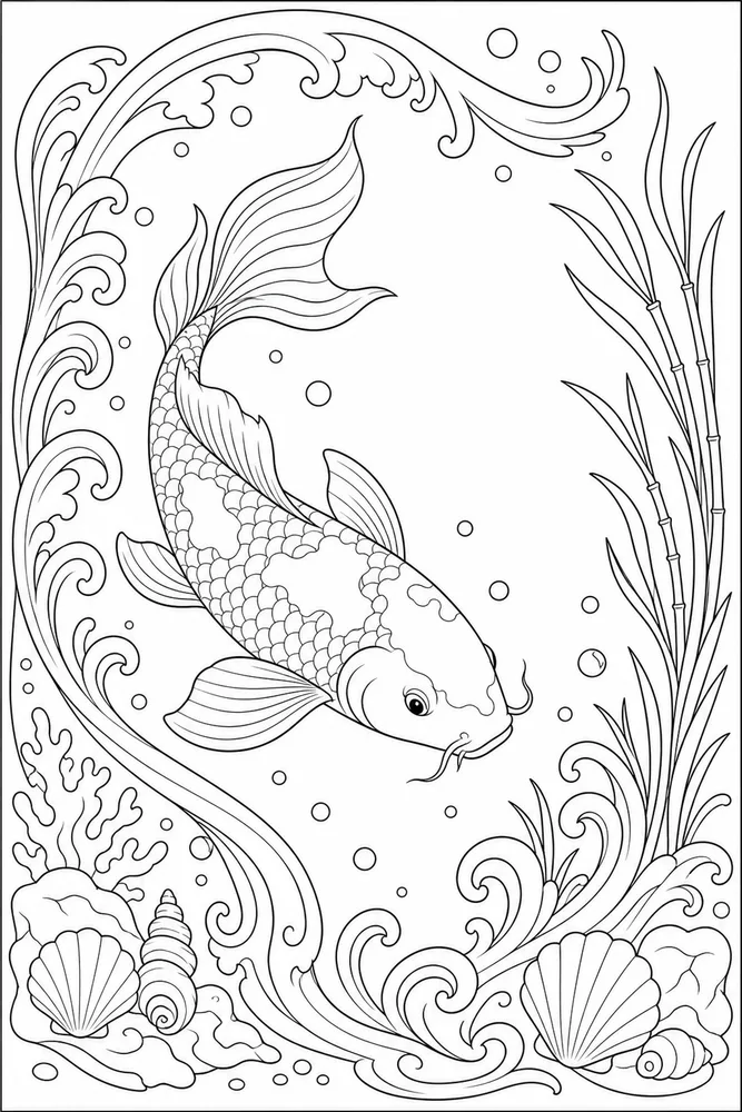 Koi Fish Koi fish decorative border coloring page