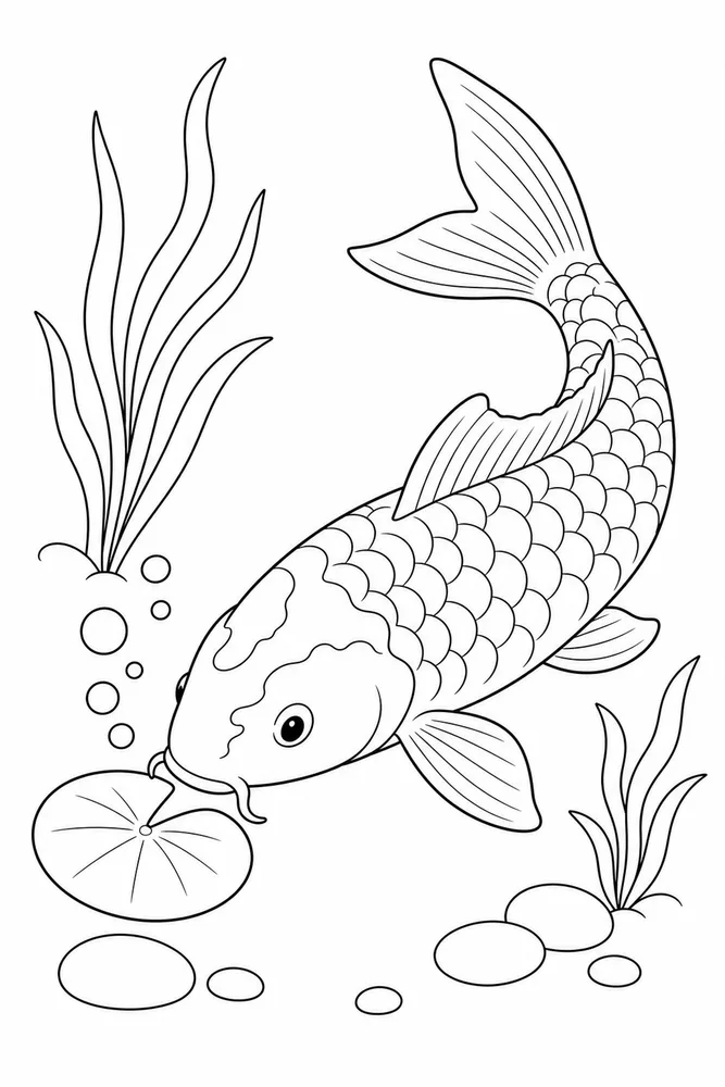 Koi Fish Koi fish easy beginner page coloring page