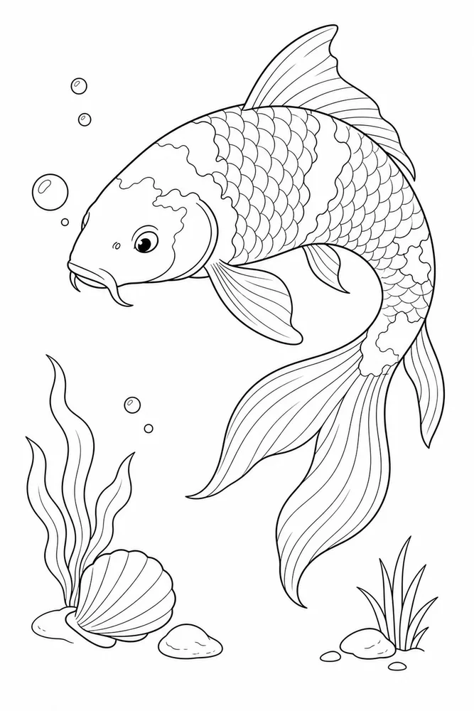 Koi Fish Koi fish front portrait coloring page