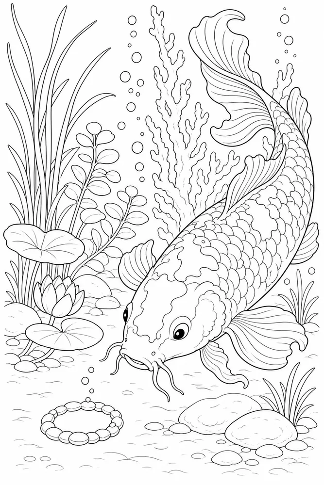 Koi Fish Koi fish garden setting coloring page