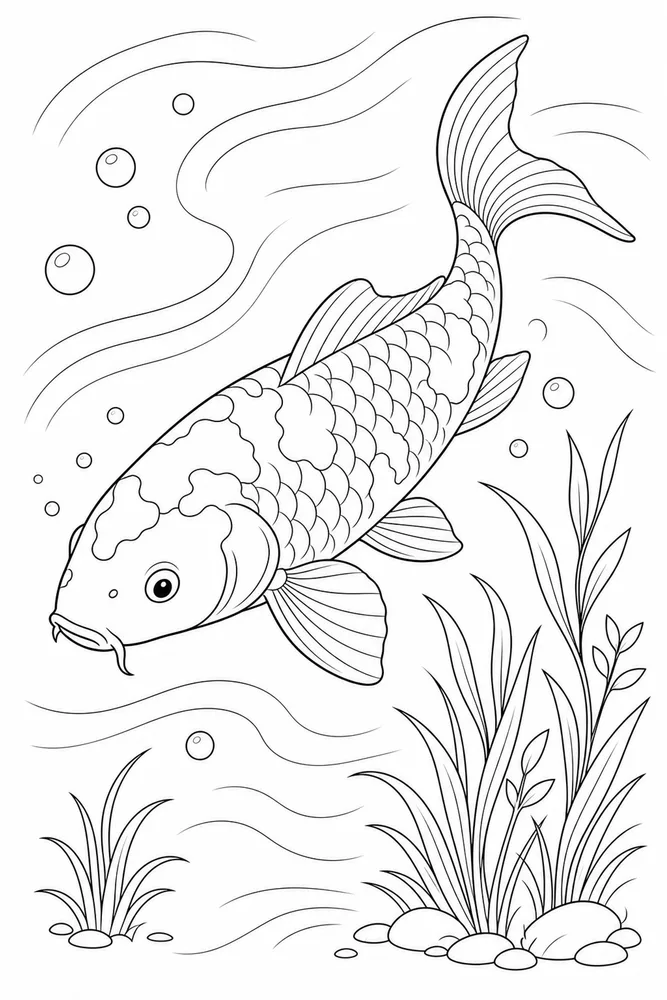 Koi Fish Koi fish simple scene coloring page