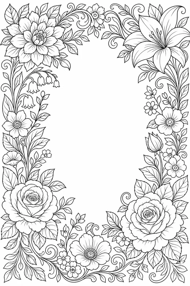 Adult Flower Botanical Frame coloring page