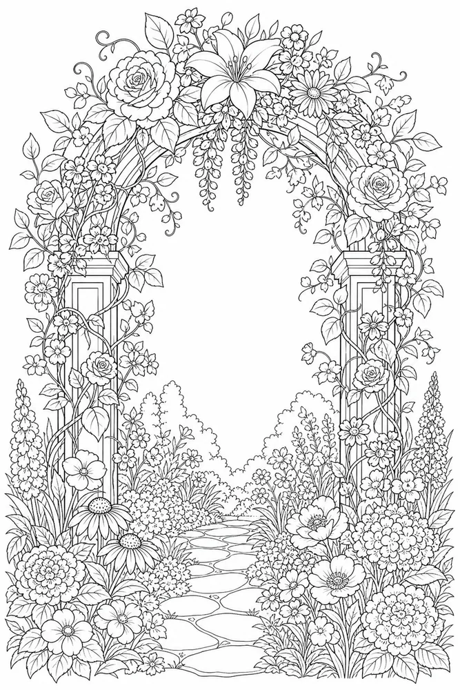 Adult Flower Garden Arch coloring page