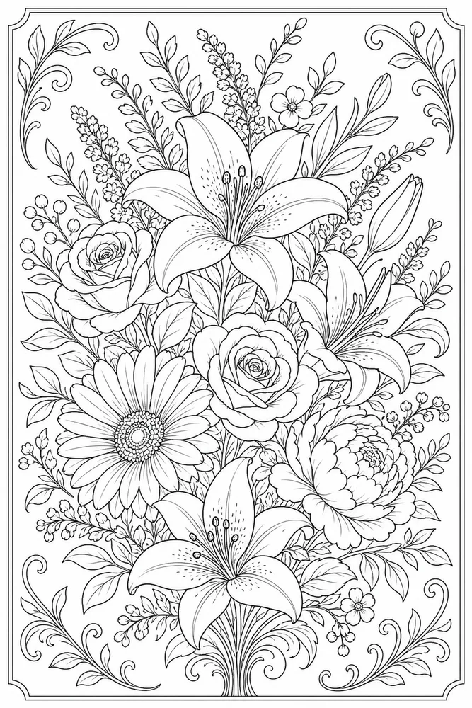 Adult Flower Intricate Bouquet coloring page