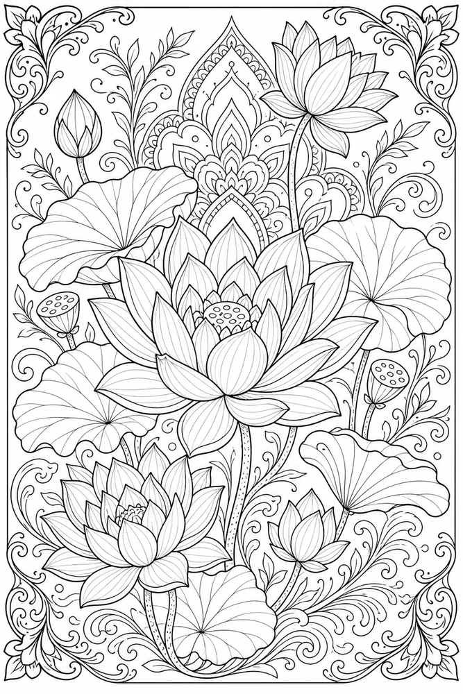 Adult Flower Lotus Pattern coloring page