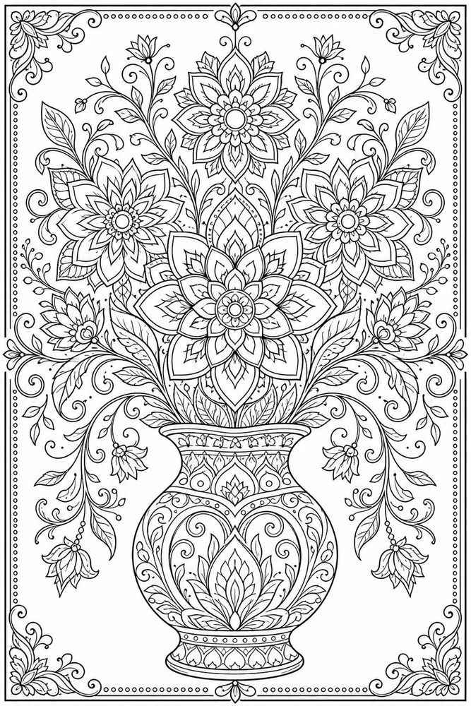 Adult Flower Mandala Vase coloring page