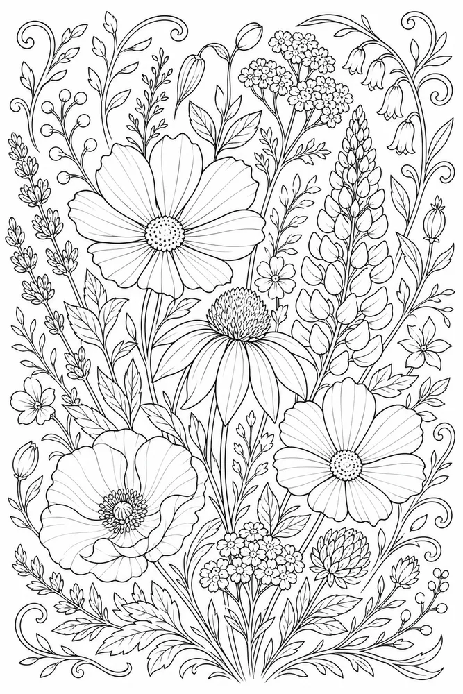 Adult Flower Wildflower Pattern coloring page