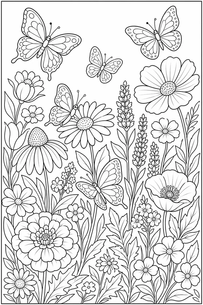 Beautiful Flower Butterfly Meadow coloring page