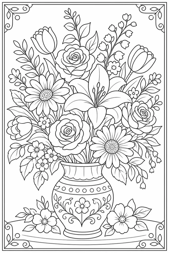 Beautiful Flower Elegant Bouquet coloring page