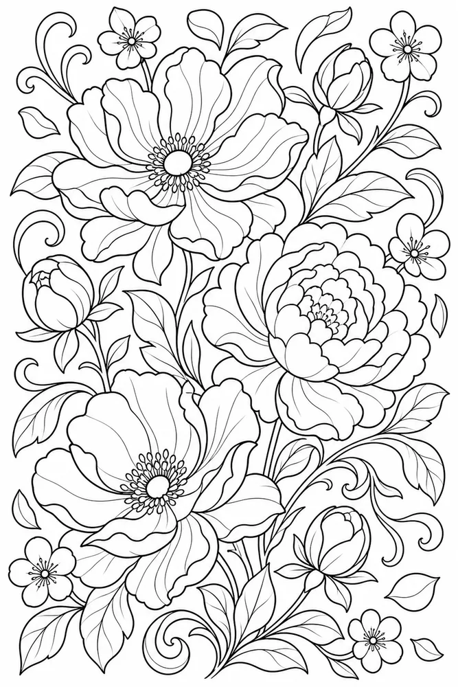 Beautiful Flower Flowing Petals coloring page
