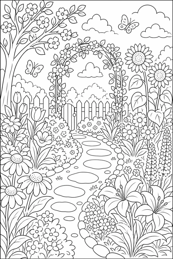 Beautiful Flower Garden Path coloring page