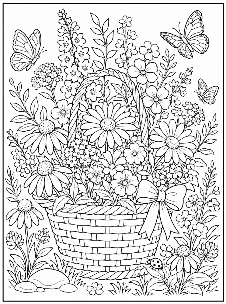 Beautiful Flower Wildflower Basket coloring page