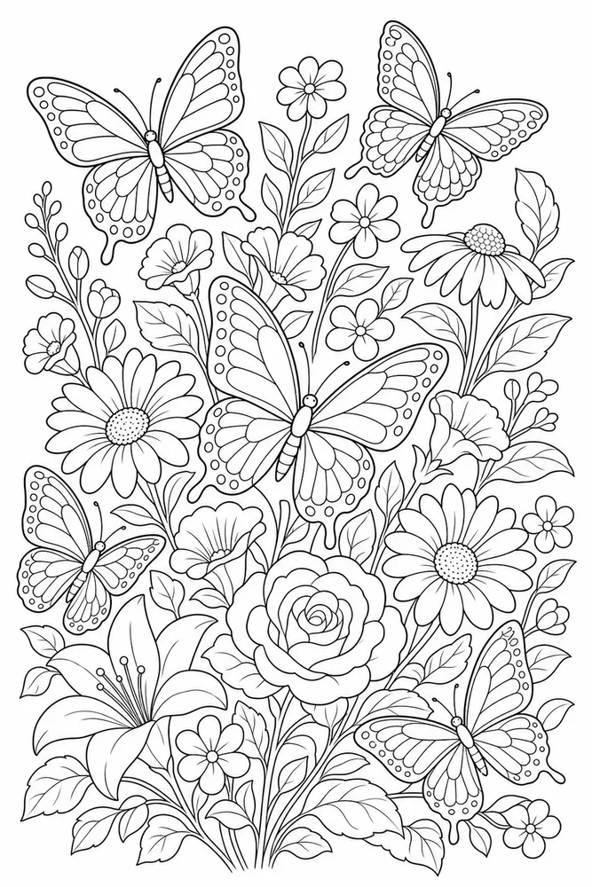 Butterfly Flower Butterfly Bouquet coloring page