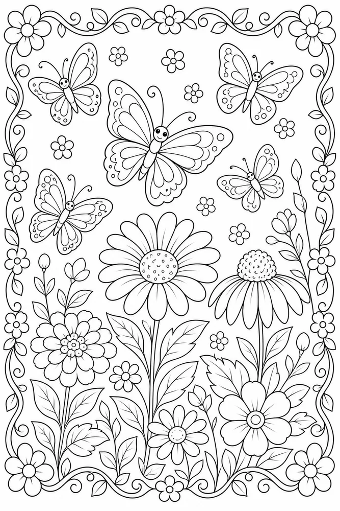 Butterfly Flower Border Butterflies coloring page