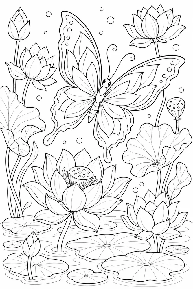 Butterfly Flower Lotus Butterfly coloring page