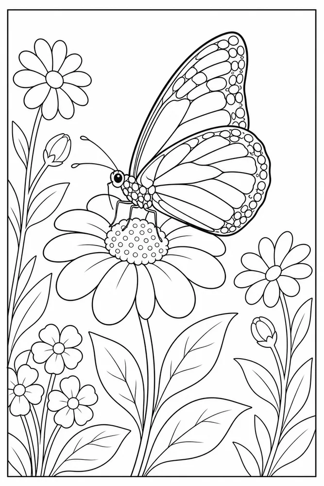 Butterfly Flower Monarch On Flower No Markings coloring page