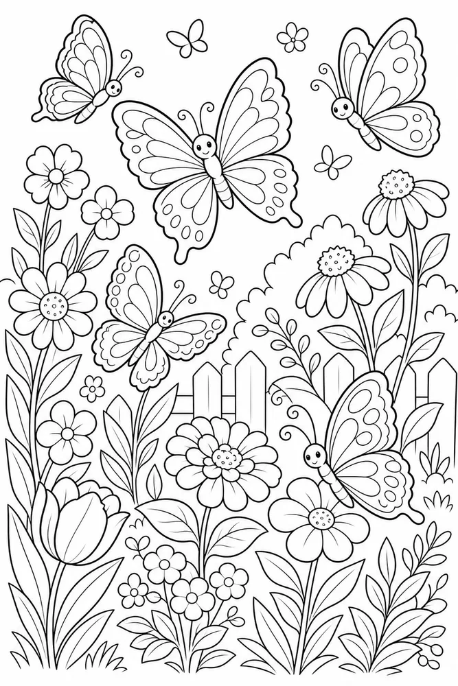 Butterfly Flower Spring Garden Butterflies coloring page
