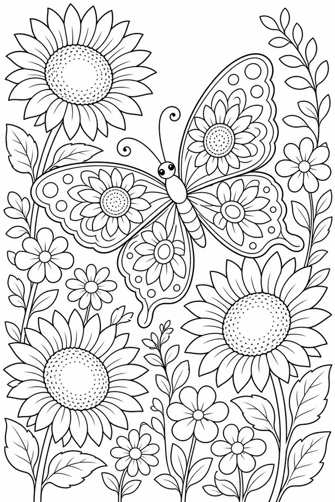 Butterfly Flower Sunflower Butterfly coloring page
