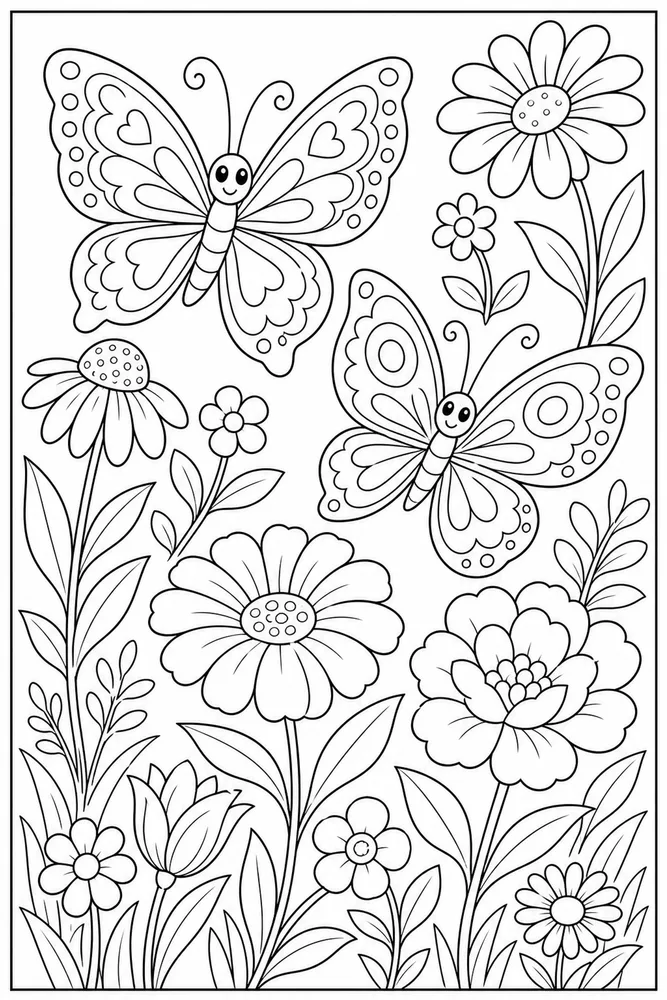 Butterfly Flower Two Butterflies Garden coloring page