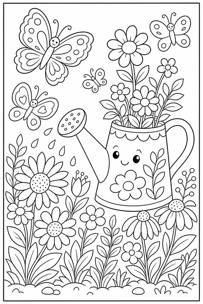 Butterfly Flower Watering Can Butterfly coloring page