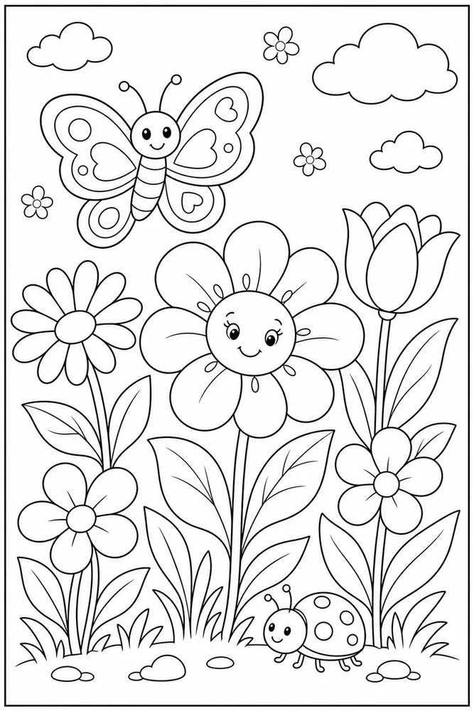 Cute Flower Butterfly Friend coloring page